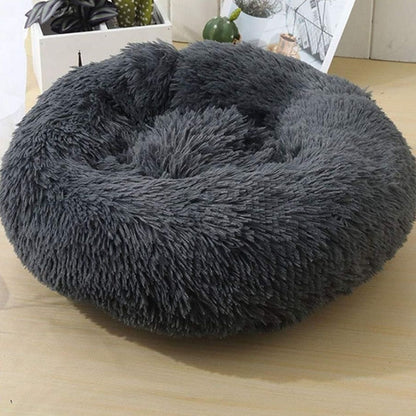 Round Plush Bed - Black / Gray