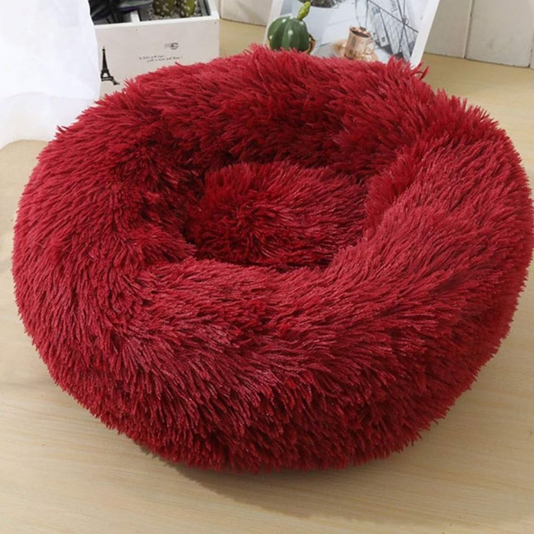 Round Plush Bed - Red