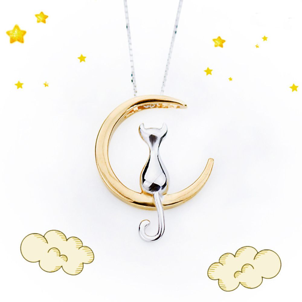 Cute Necklace Set - Cat on the Moon