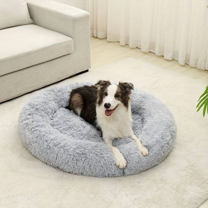 Round Plush Bed - Black / Gray