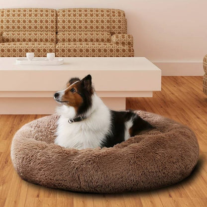 Round Plush Bed - Brown