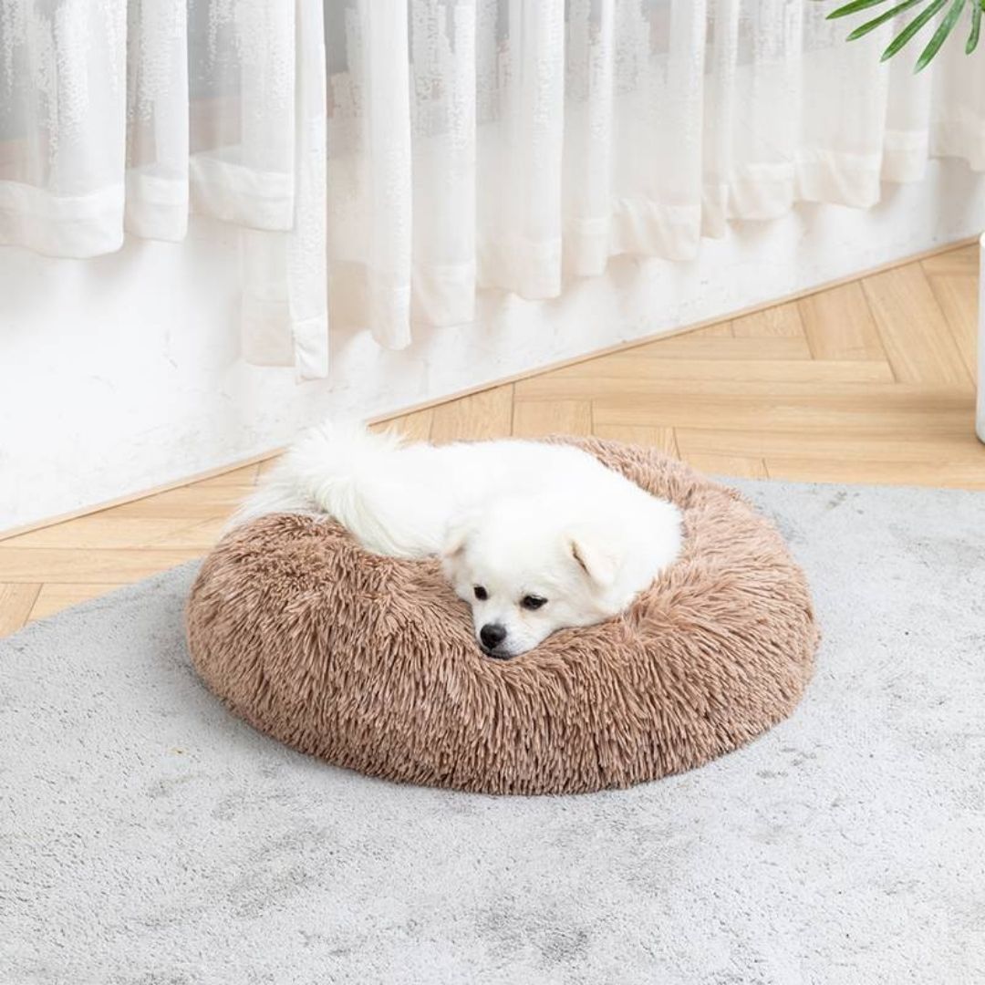 Round Plush Bed - Brown