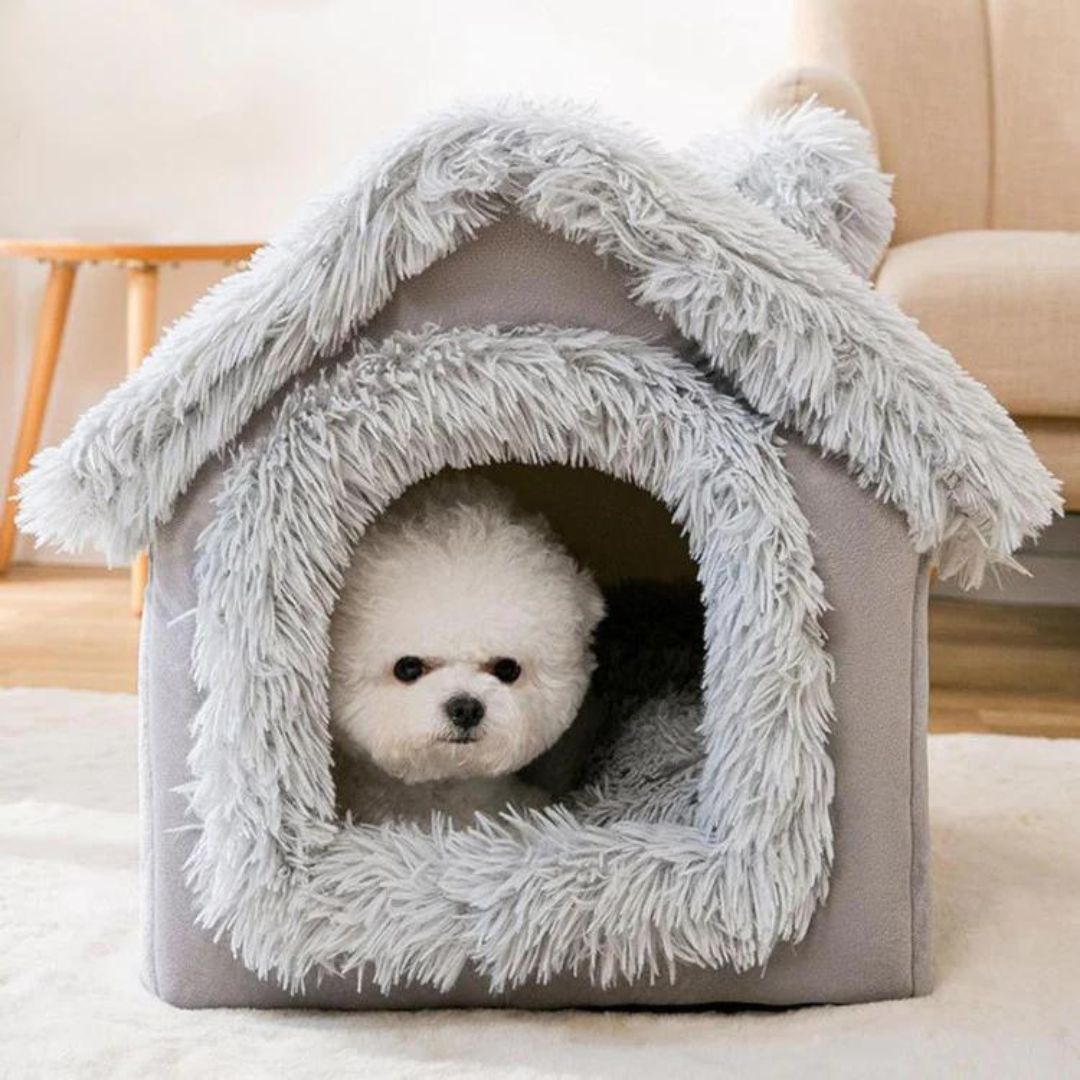 Plush Foldable House - Gray Fluff + Free Blanket