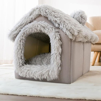 Plush Foldable House - Gray Fluff + Free Blanket