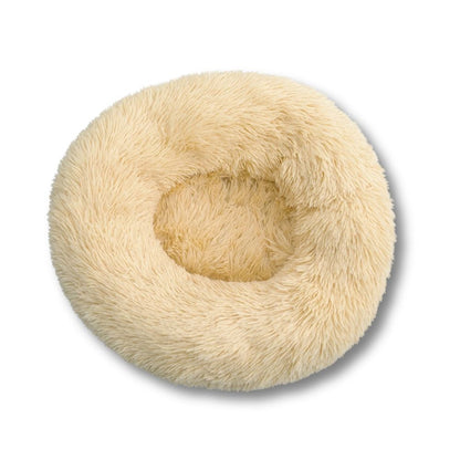 Round Plush Bed - White / Beige