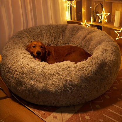 Round Plush Bed - Black / Gray