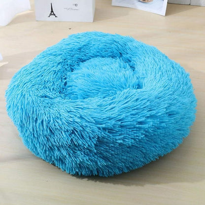 Round Plush Bed - Blue