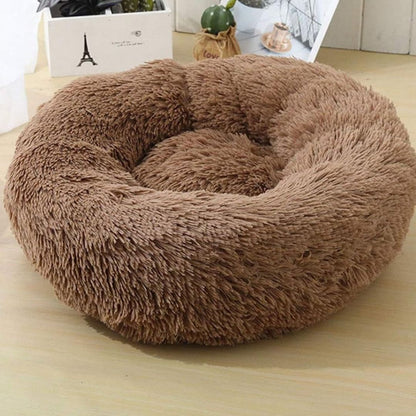 Round Plush Bed - White / Beige