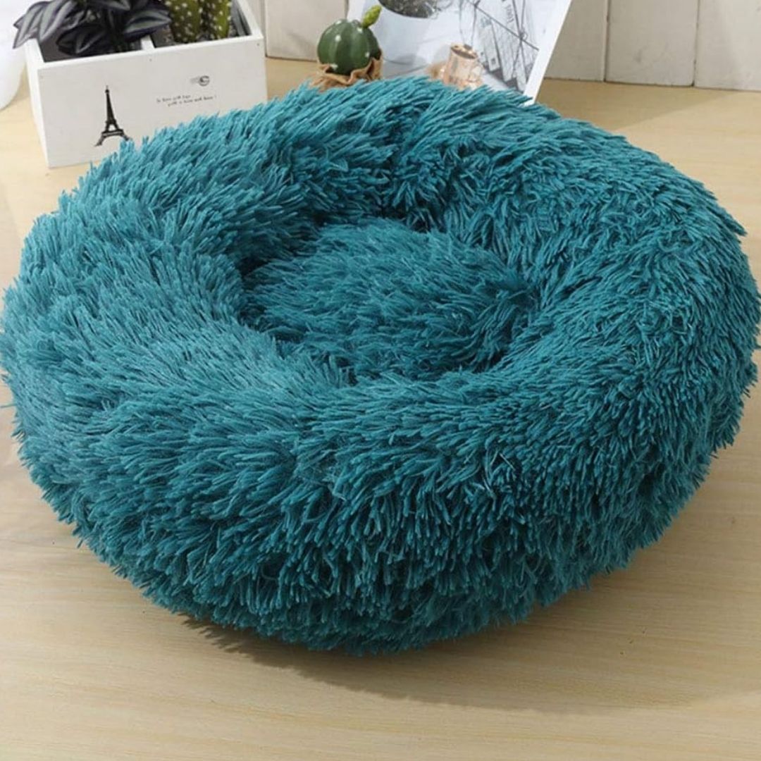 Round Plush Bed - Blue